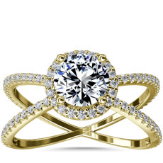 X Split Shank Hidden Halo Diamond Engagement Ring in 14k Yellow Gold (1/2 ct. tw.)